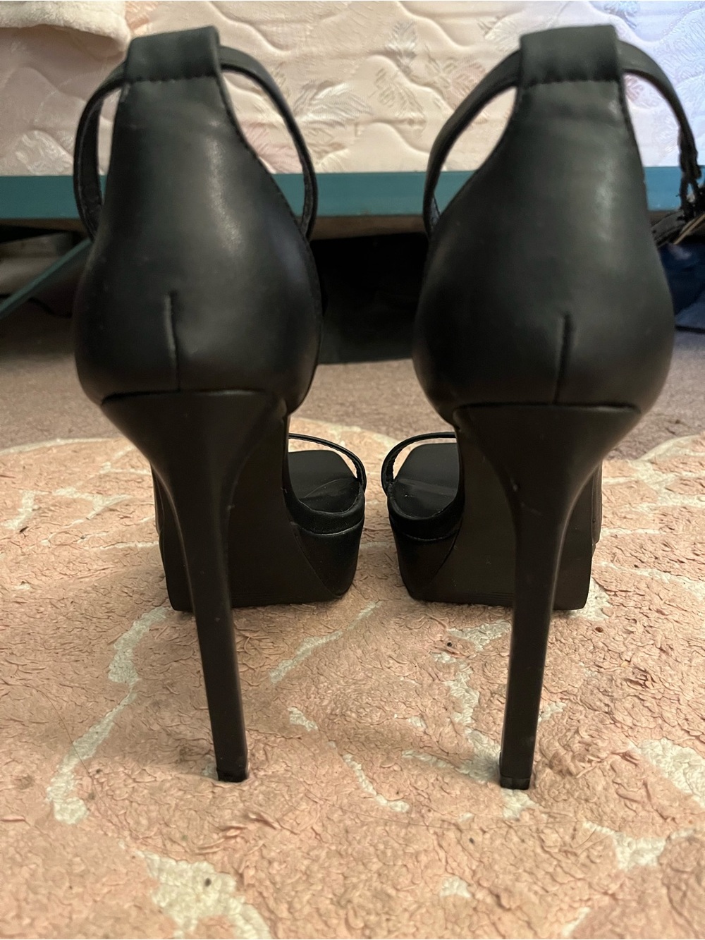 Forever 21 Black Square-Toe Ankle-Strap Stiletto Heels - Picture 4 of 6